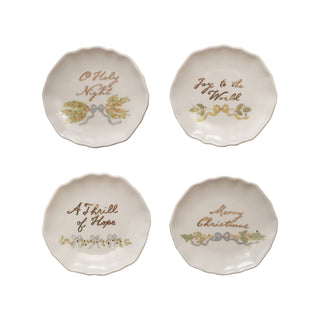 Stoneware Scalloped Plate with Gold Electroplating Assorted gold white trinket tray Christmas