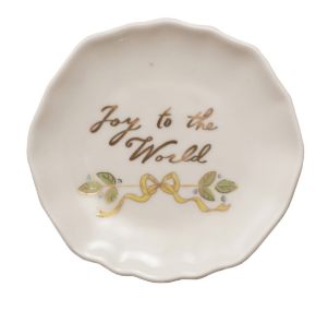 Stoneware Scalloped Plate with Gold Electroplating Assorted Joy to the World Christmas trinket