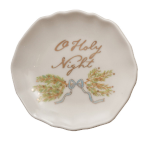 Stoneware Scalloped Plate with Gold Electroplating Assorted O Holy Night trinket tray Christmas