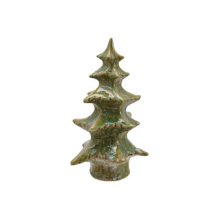 Stoneware Tree in Green reactive glaze beige Christmas