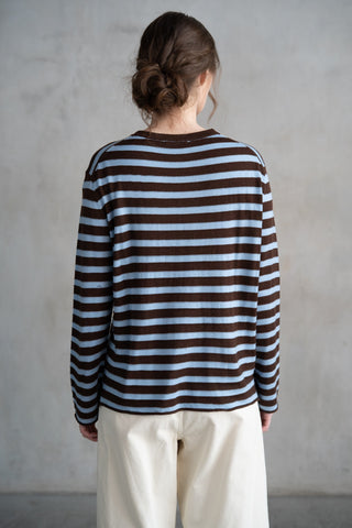 elle grey Striped Crew Neck Sweater in Brown & Blue Stripe