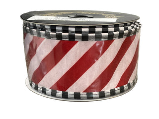 Red and white striped ribbon with black striped trim.