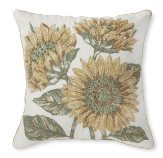 Sunflower Embroidered Square Pillow yellow cream green brown
