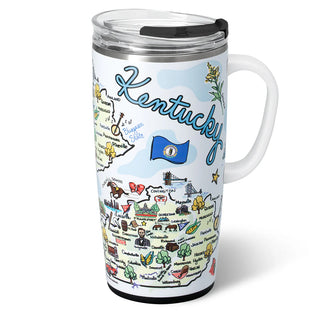 Travel mug with a colorful map of Kentucky design. Swig Kentucky Travel Mug 22oz