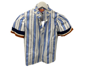 THML Blue & White Stripe Short Sleeve Top with Contrast Trim