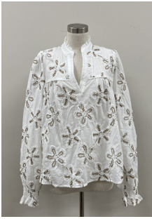 THML Long Sleeve White Top with Ruffled Collar and Star Appliques