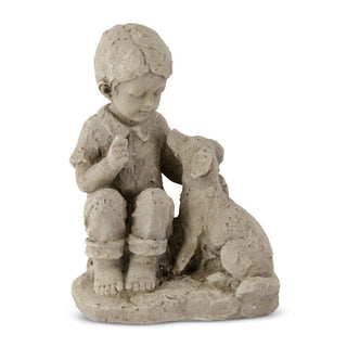 Tan Boy with Dog Statue