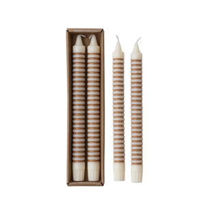 Tan Horizontal Stripe Taper Candle Set of 2
