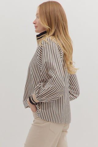 Tan and Black Striped Quarter Zip Top