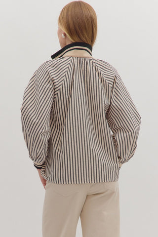 Tan and Black Striped Quarter Zip Top