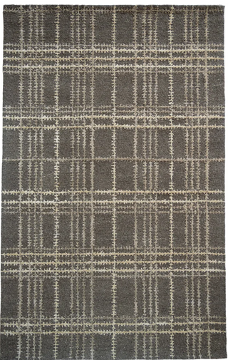 A traditional plaid pattern area rug in peppercorn color.