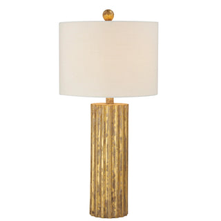 Teigan Table Lamp gold finial cream barrel shade wood look resin