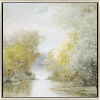 The Quiet Place Framed Canvas tree water yellow white silver frame black edge