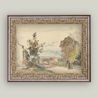 The Road From Versailles Framed Antique Art 10"x8" gold ornate frame tree street