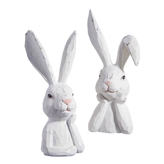Thinking Rabbit Bust, Assorted white distress resin easter spring