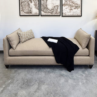 Townhouse Linen Upholstered Settee with nailhead trim