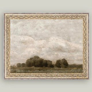 Tree and Cloud Landscape Framed Antique Art 16"x12"