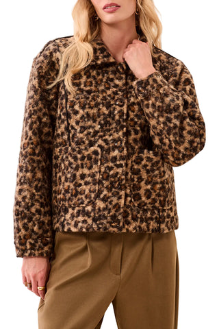 Tribal Animal Print Button Front Coat with Lining in Hickory