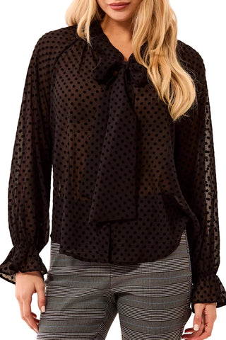 Tribal Button Front Blouse with Tie in Black