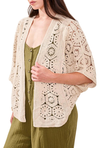 Tribal Crochet 3/4 Sleeve Cardigan in Natural