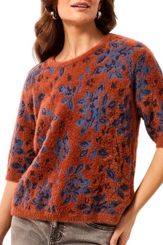 Tribal Elbow Sleeve Crew Neck Sweater in Maple