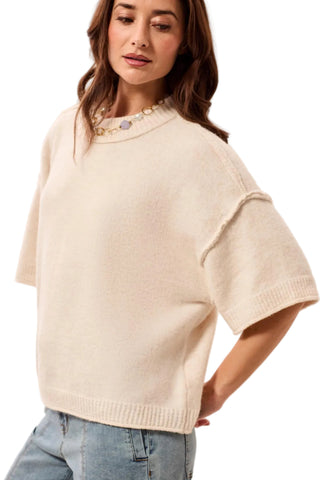 Tribal Lofty Elbow Sleeve Crew Neck Sweater in H Cream