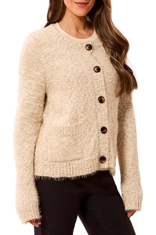 Tribal Long Sleeve Crew Neck Cardigan Sweater with Pockets in Birch