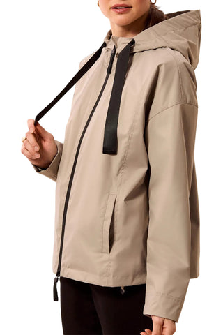 Tribal Long Sleeve Hooded Zip Front Coat in Dry Sand