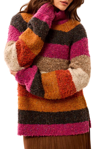 Tribal Long Sleeve Turtleneck Striped Sweater in Mulberry