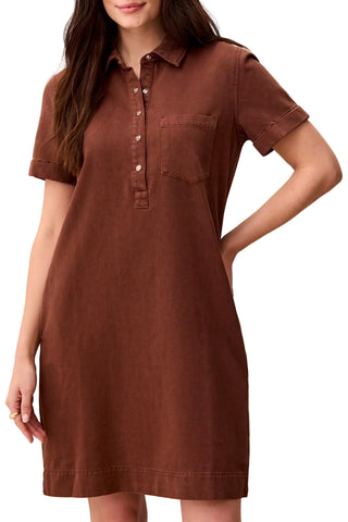 Tribal Pop Over Shirt Dress with Horn Snaps in Rustic Brown