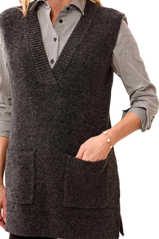 Tribal Sleeveless Tunic Sweater with Pockets in Charcoal