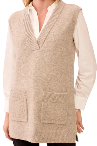 Tribal Sleeveless Tunic Sweater with Pockets in Fossil