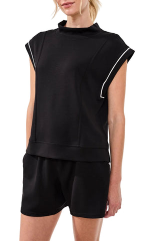 Tribal Techno Lux Mock Neck Contrast Piping in Black