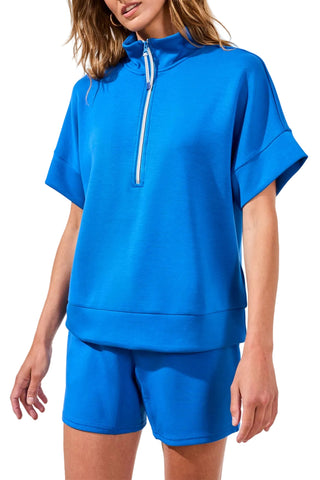 Tribal Techno Lux Mock Neck Zip Top in Turkishsea
