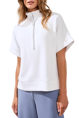 Tribal Techno Lux Mock Neck Zip Top in White