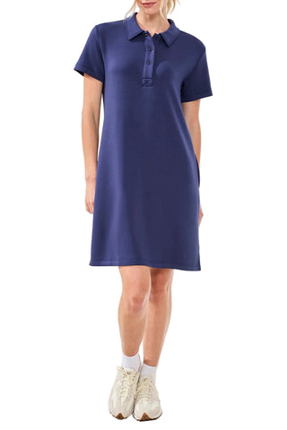 Tribal Techno Lux Scuba Short Sleeve Polo Dress in Jet Blue