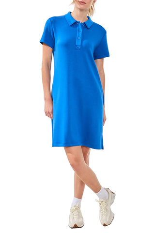 Tribal Techno Lux Scuba Short Sleeve Polo Dress in Turkishsea