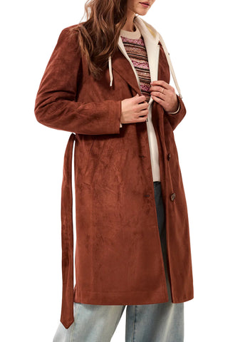 Tribal Trench Coat with Removable Hood Fooler in Intense Rust