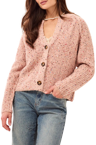 Tribal Tweed Like Sequined Cardigan Sweater in Macaron