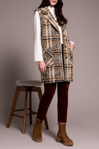 Tribal Wide Notch Collar Button Front Vest in Sandstone
