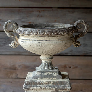 Tuileries Grand Urn gray cream grey antique white grecian handle pedastal