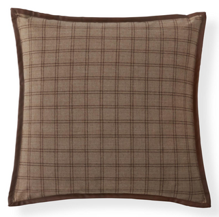 Tweed Tan & Brown Plaid w/Brown Vegan Leather Flange 20" wool grid