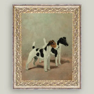 Two Fox Terriers Framed Antique Art 8"x10"