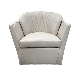Gray leather, swivel armchair in bone pebble on a white background
