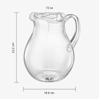 Dimensions of a clear acrylic beverage pitcher with a lid