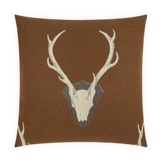 Uncle Buck Pillow in Whiskey 24"x24" caramel brown mounted deer head