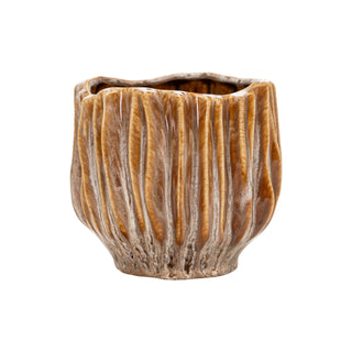 Uriel Pot stoneware ribbed brown glaze handmade