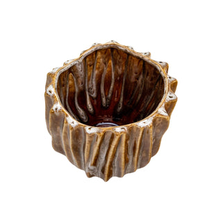 Uriel Pot brown glaze handmade stoneware ribbed scallop