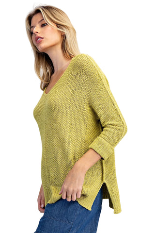 V-Neck Knit Sweater in Avocado