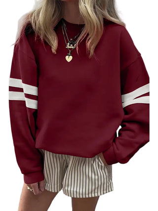 Varsity Striped Detail Drop Shoulder Sweatshirt in Red Dahlia